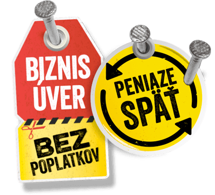 visačky pribité klincami s textami o biznis úveroch pre podnikateľov bez poplatkov, s minimom dokladov